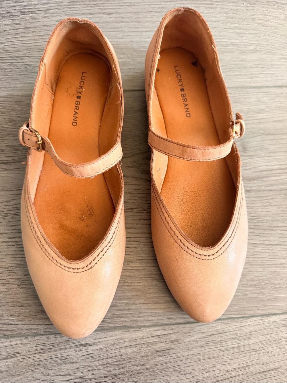 Lucky Brand Calba Leather Mary Jane Flats Nude Pink Tan Size US 7.5M / EUR 38